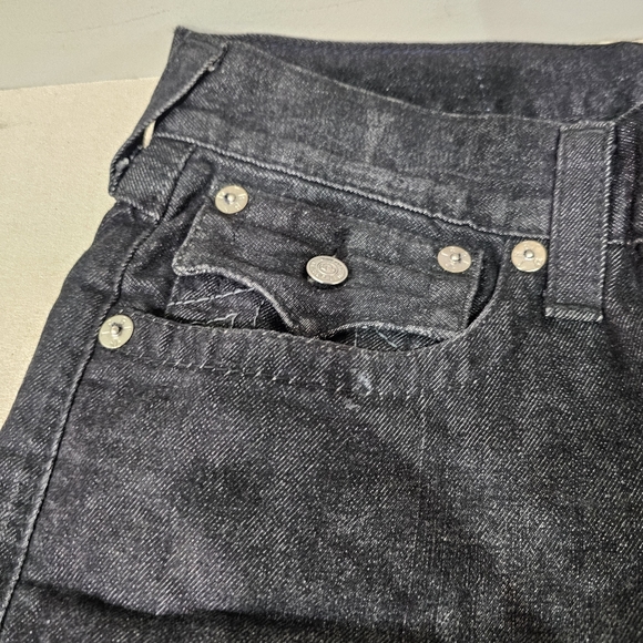 True Religion Straight Leg Jeans Size 32" Inseam 32" Black w/Black Stitch - Picture 14 of 16